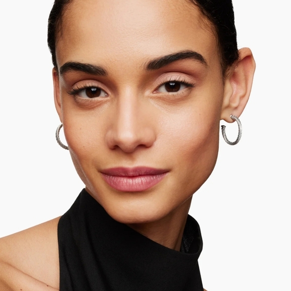 David Yurman Cable Twist Silver Hoop Earrings - Picture 2 of 10